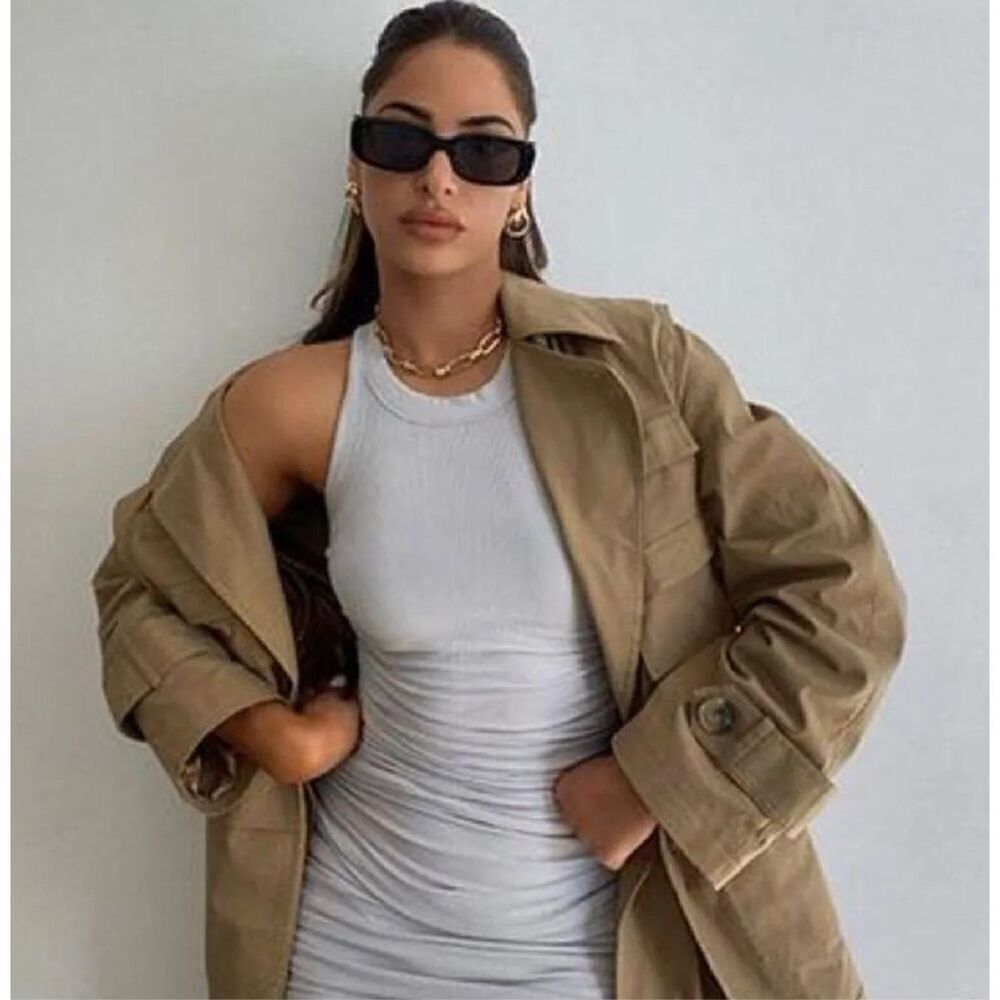 She Is Us Womens Crew Neck Ribbed Ruched Side Bodycon Tank Dress Blue Medium NWT